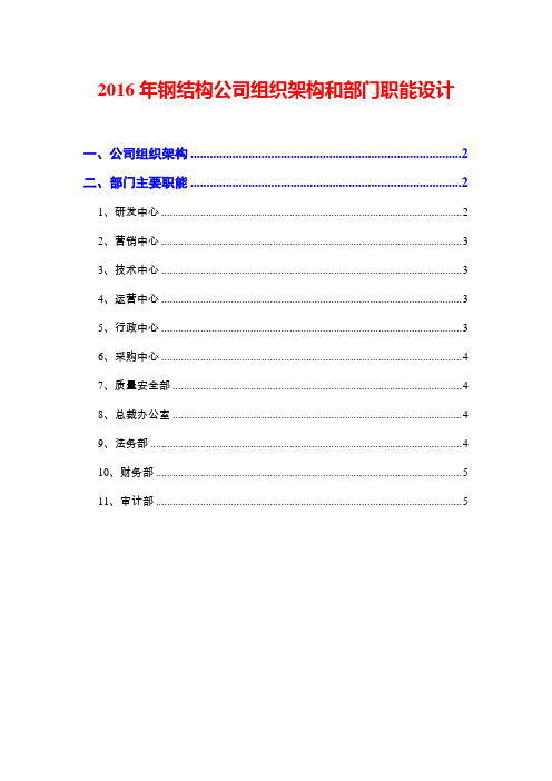 2016年钢结构公司组织架构和部门职能设计