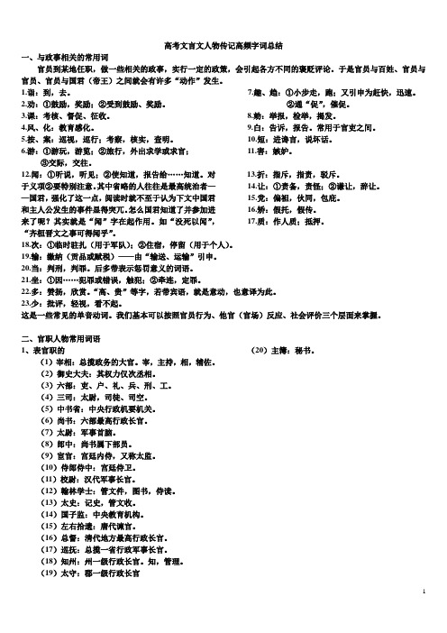 高考语文文言文人物传记高频字词整理