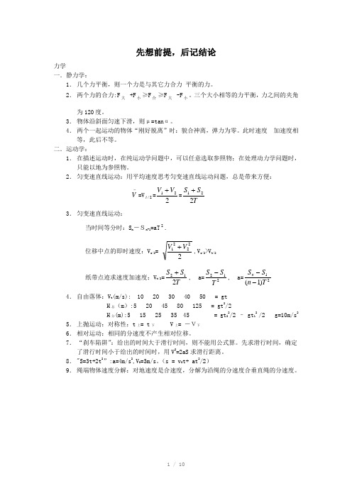 高中物理二级结论模型归纳