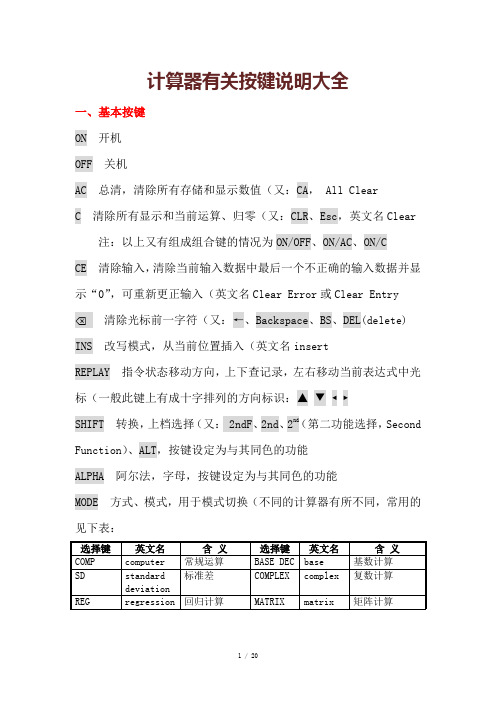 计算器有关按键说明大全