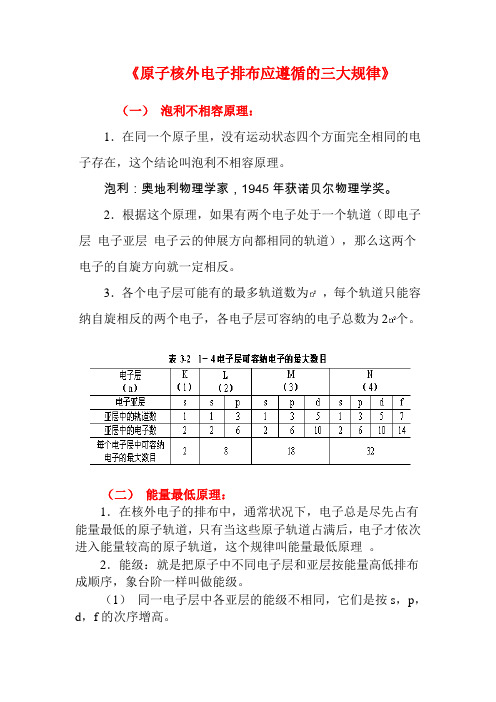 原子核外电子的排布应遵循三大规律