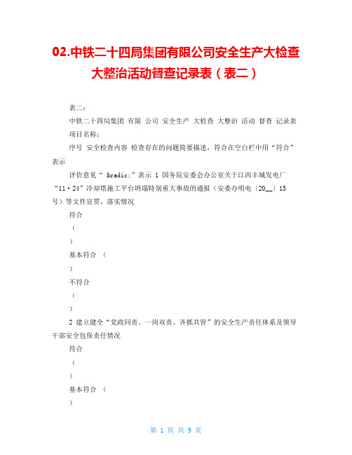 02.中铁二十四局集团有限公司安全生产大检查大整治活动督查记录表(表二)