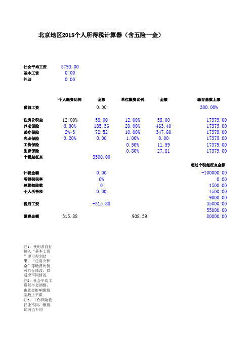 北京地区2015年工资计算器