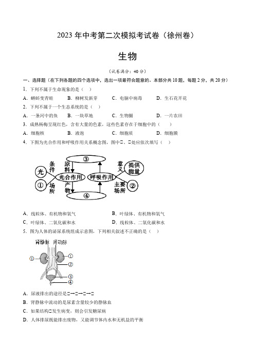 2023年中考模拟试卷生物(徐州卷)(考试版)