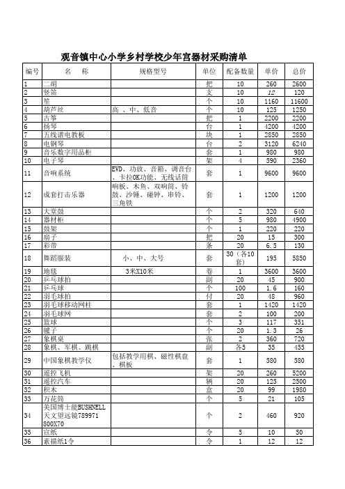 观音镇中心小学乡村学校少年宫器材采购清单