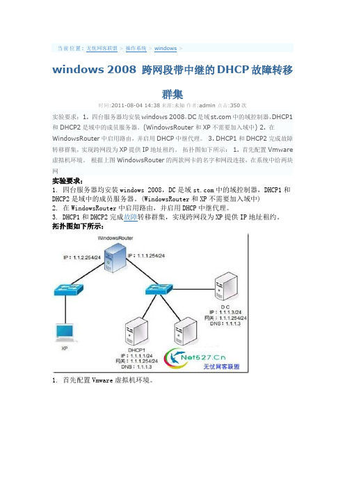 windows 2008 跨网段带中继的DHCP故障转移群集