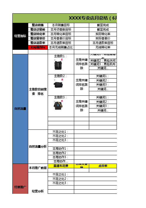 电商运营必备表格XXX店铺月报总结和计划