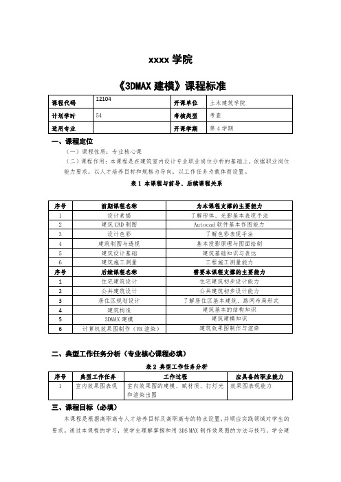 《3DMAX建模》课标