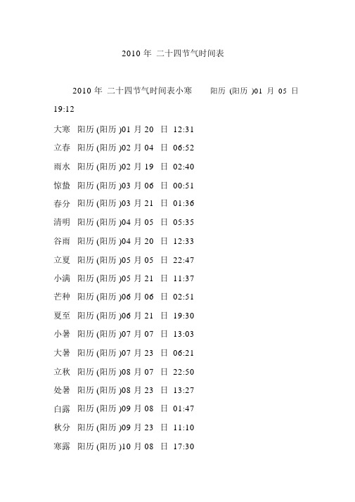 2010年二十四节气时间表