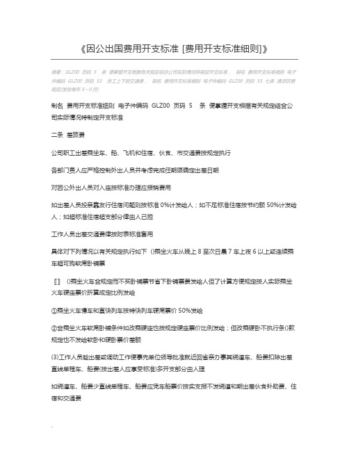 因公出国费用开支标准 [费用开支标准细则]