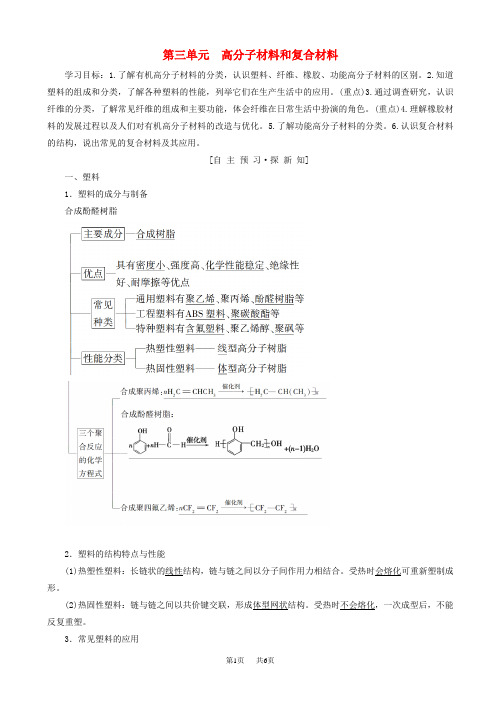 高中化学专题3丰富多彩的生活材料第3单元高分子材料和复合材料学案苏教版高二选修1