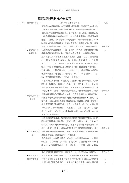 采购货物详细技术参数表