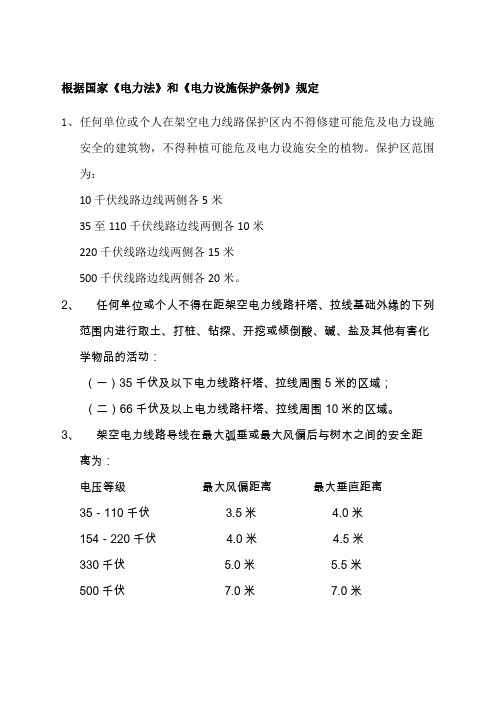 电力线路安全距离汇总