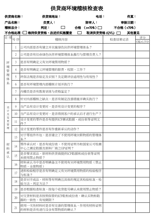 供货商环境稽核检查表