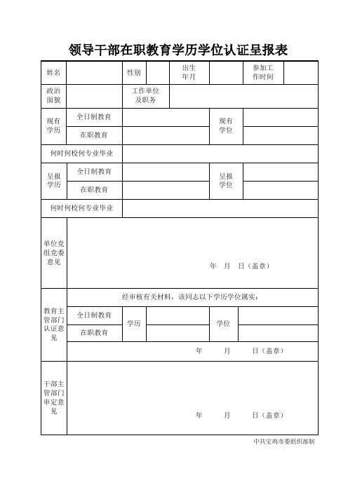 领导干部在职教育学历学位认证呈报表