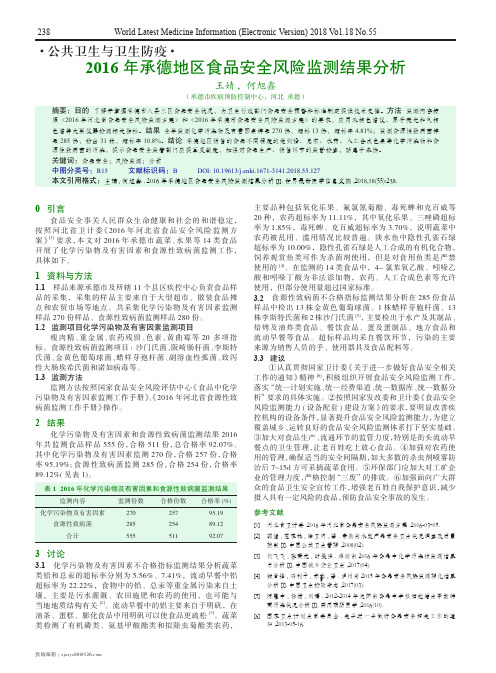 2016年承德地区食品安全风险监测结果分析