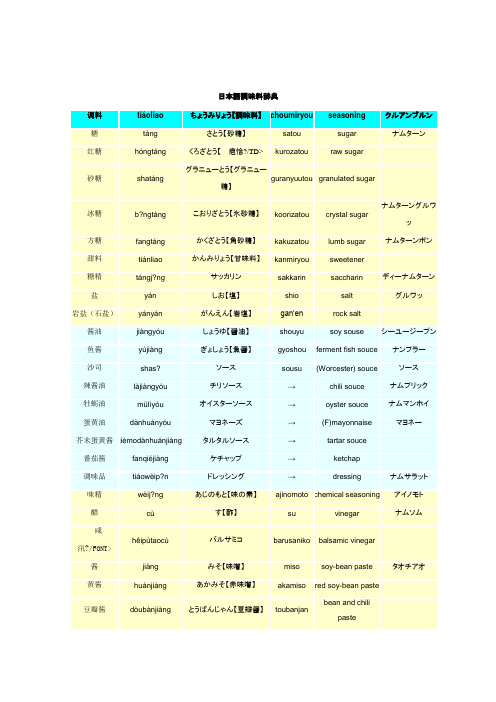 日本语调味料辞典