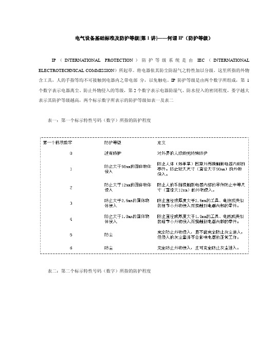 电气设备基础标准及防护等级