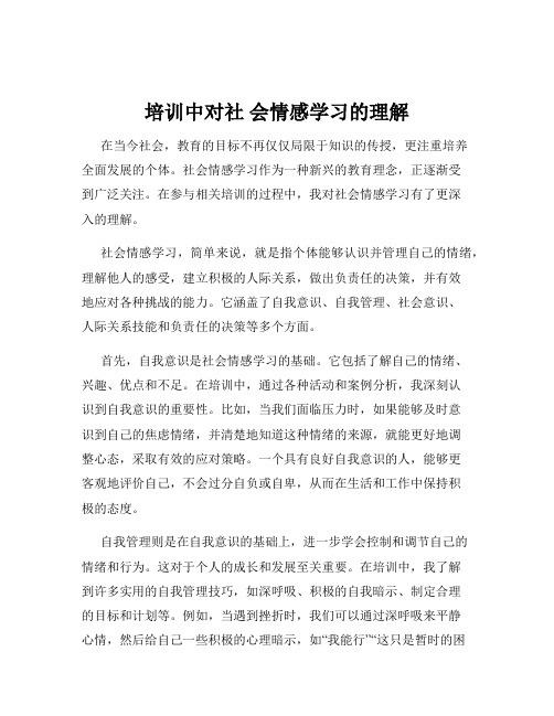 培训中对社 会情感学习的理解