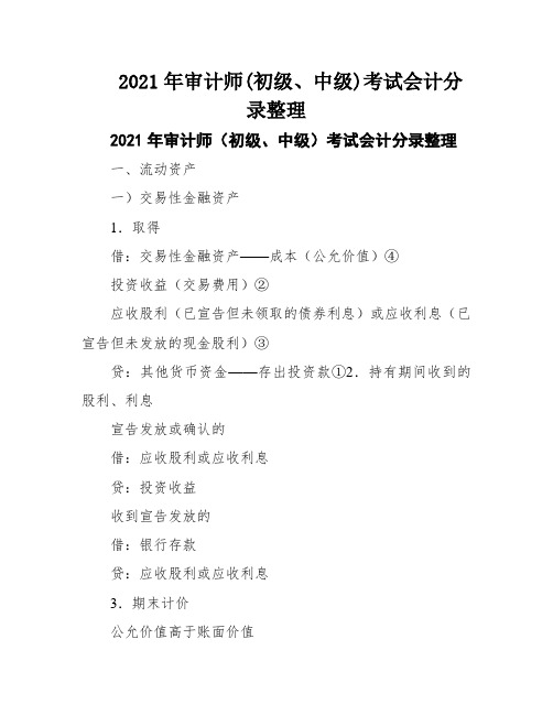 2021年审计师(初级、中级)考试会计分录整理