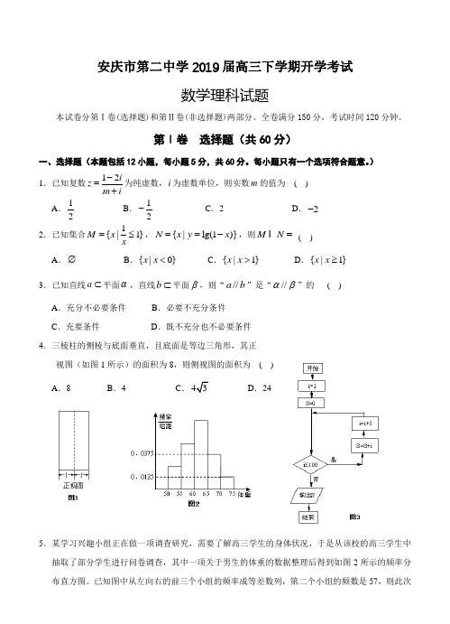 安徽省安庆市第二中学2019届高三下学期开学考试数学(理)试卷(含答案)