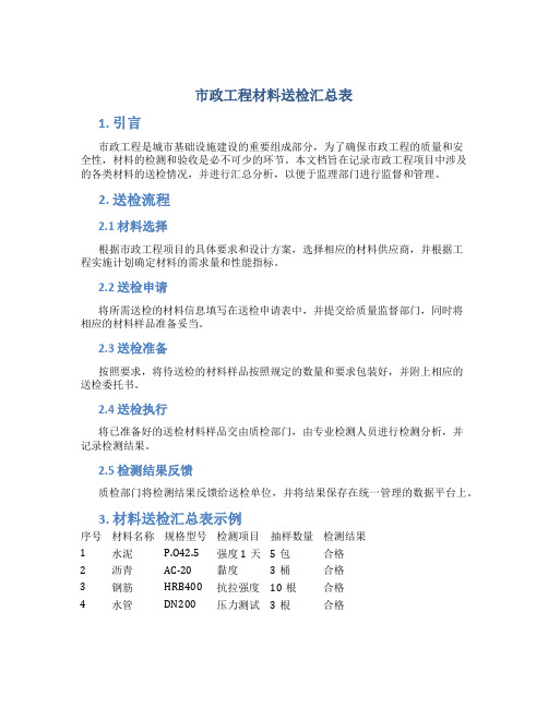 市政工程材料送检汇总表