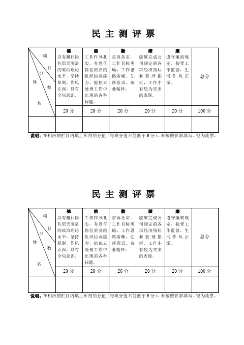 企业民主测评票模板