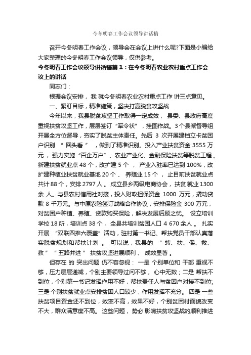 今冬明春工作会议领导讲话稿_发言稿_