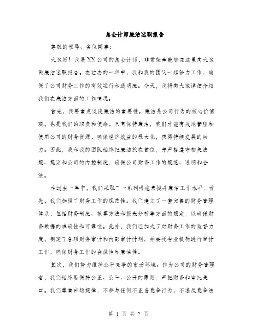 总会计师廉洁述职报告