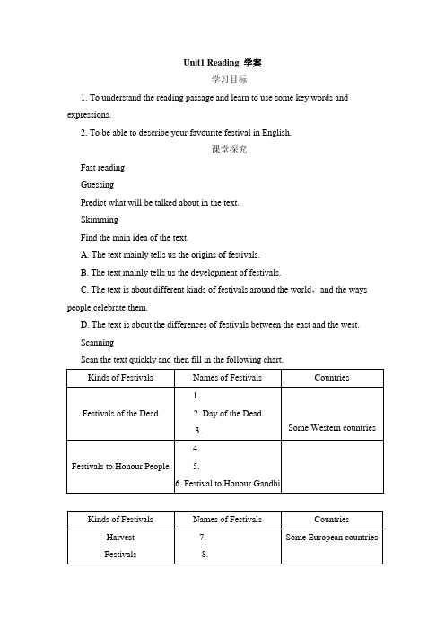 人教版高中英语必修3 Unit1 Reading 优秀学案