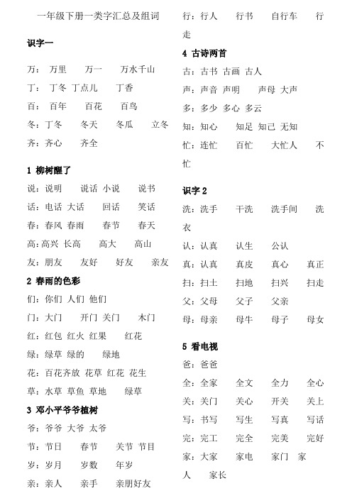 (最新)人教版语文一年级下册一类字组词