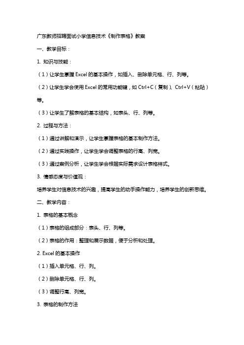 广东教师招聘面试小学信息技术《制作表格》教案