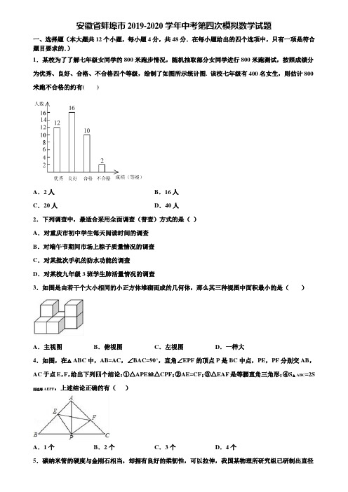 【附5套中考模拟试卷】安徽省蚌埠市2019-2020学年中考第四次模拟数学试题含解析