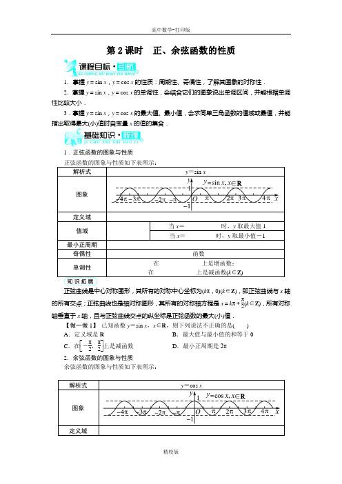 人教版高中数学高一A版必修4导学案 1.4.2正弦函数、余弦函数的性质(第2课时)