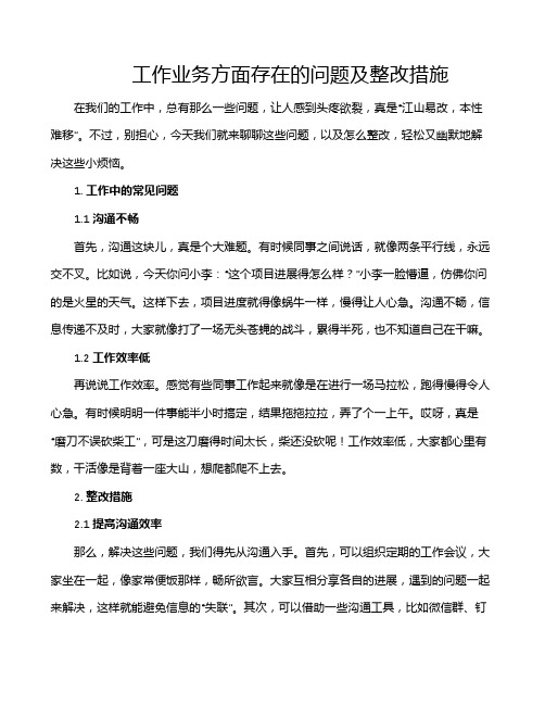 工作业务方面存在的问题及整改措施