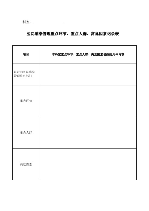 医院感染管理重点环节、重点人群、高危因素清单