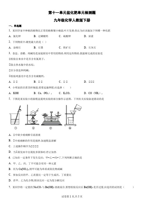 人教版九年级化学下册第十一单元盐  化肥单元检测题- (word版有答案)