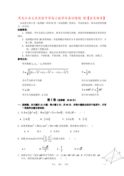 黑龙江省大庆实验中学高三数学仿真训练题 理