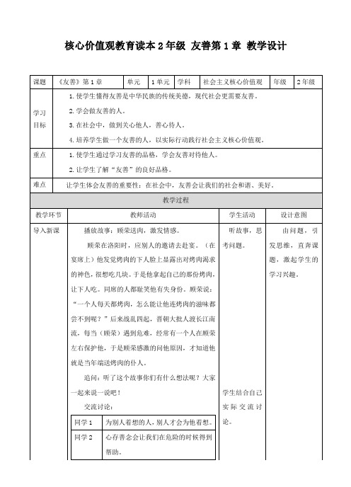 社会主义核心价值观 二年级 友善 第一章 （教案）