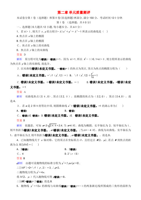 2020学年高中数学第二章单元质量测评(含解析)新人教A版选修1-1(2021-2022学年)