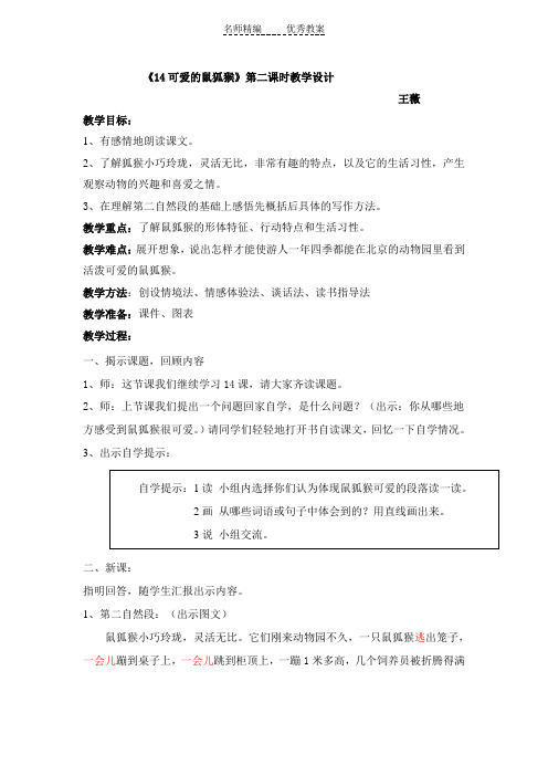 北京版语文三上《可爱的鼠狐猴》word教案