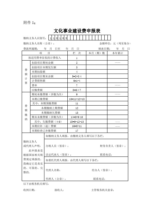 《文化事业建设费申报表》及填表说明