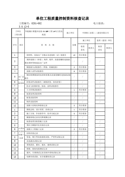 单位工程质量控制资料核查记录3.0.12-5