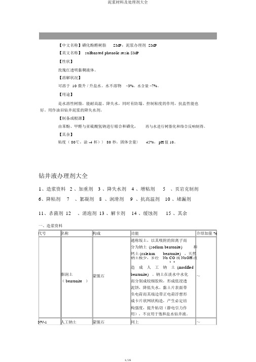 泥浆材料及处理剂大全