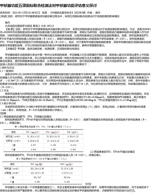 甲状腺功能五项指标联合检测法对甲状腺功能评估意义探讨