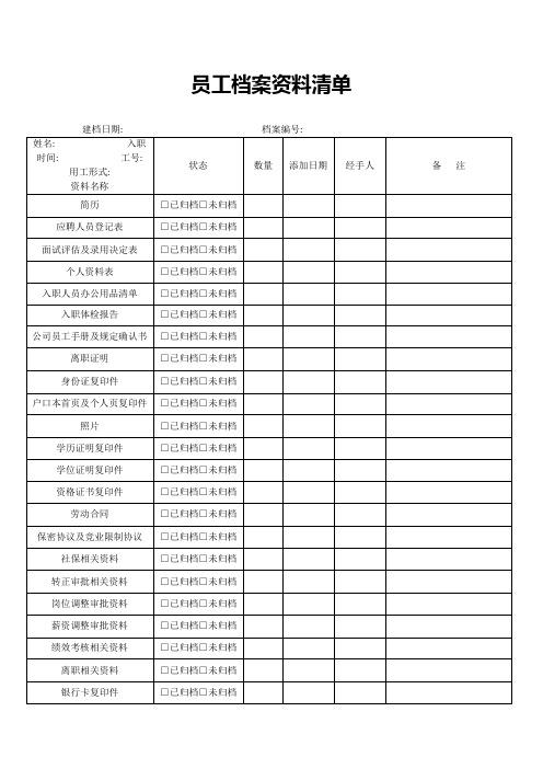 员工档案资料清单