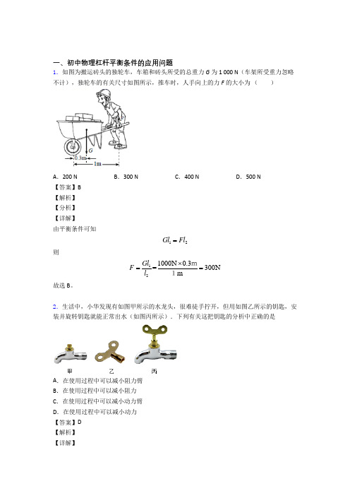 物理杠杆平衡的专项培优练习题(含答案)及答案