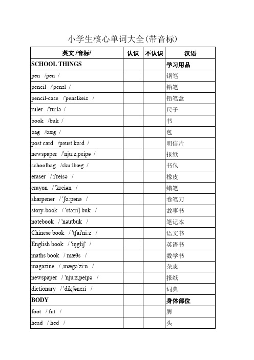小学英语分类单词大全带音标