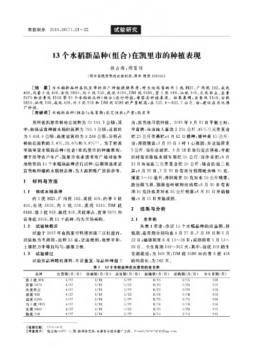 13个水稻新品种(组合)在凯里市的种植表现