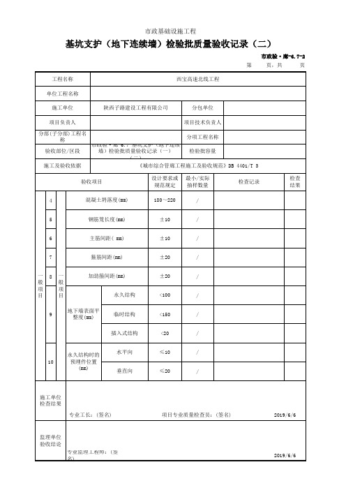 基坑支护(地下连续墙)检验批质量验收记录(一)(二)